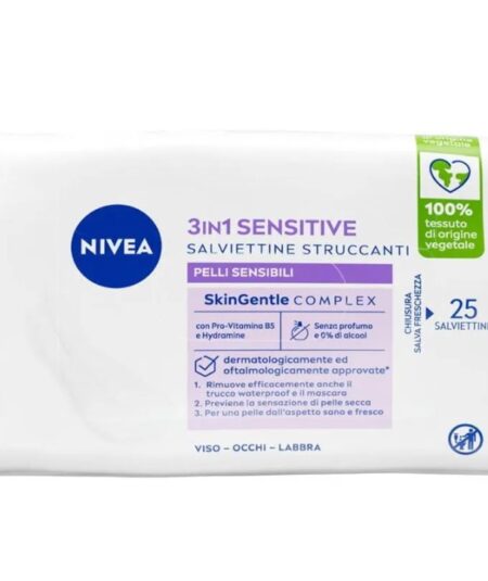 NIVEA SALVIETTINE STRUCCANTI PELLI SENSIBILI VISO OCCHI E LABBRA 25PZ