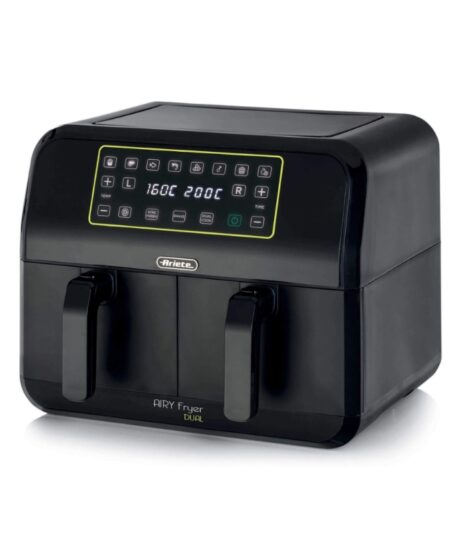ARIETE AIRY FRYER DUAL BLACK (4623) - FRIGGITRICE AD ARIA - 8L - DOPPIO CESTELLO - TOUCH CONTROL - TIMER 60 MIN - 1700W