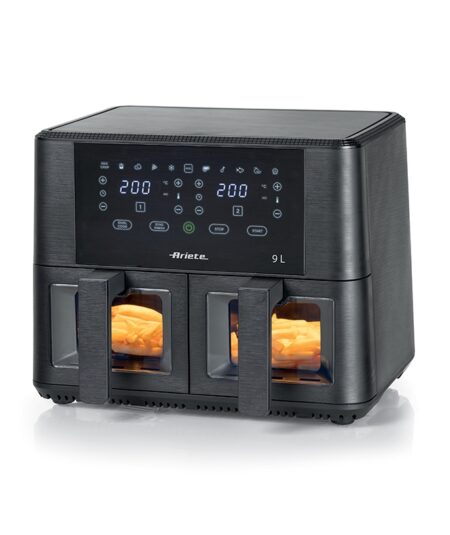 ARIETE AIRY FRYER DUAL BLACK (4631) - FRIGGITRICE AD ARIA - 9L - DOPPIO CESTELLO - TOUCH CONTROL - CESTELLO IN VETRO TRASPARENTE - TIMER 60 MIN - 2400W