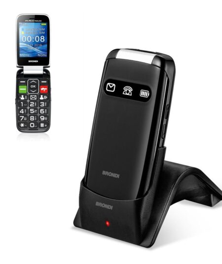 BRONDI AMICO FAVOLOSO (NERO) - TELEFONO CELLULARE PER ANZIANI - TASTO SOS - TORCIA - CONTROLLO REMOTO - ANNUNCIO VOCALE