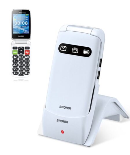 BRONDI AMICO FAVOLOSO (BIANCO METAL) - TELEFONO CELLULARE PER ANZIANI - TASTO SOS - TORCIA - CONTROLLO REMOTO - ANNUNCIO VOCALE