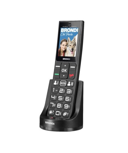 BRONDI AMICO FIDATO (NERO) - TELEFONO CELLULARE PER ANZIANI - TASTO SOS - TORCIA - CONTROLLO REMOTO - FOTOCAMERA - BASE DI RICARICA