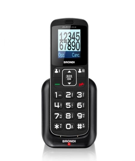 BRONDI AMICO HOME (NERO) - TELEFONO CELLULARE PER ANZIANI - TASTO SOS - TORCIA - CONTROLLO REMOTO - ANNUNCIO VOCALE - BASE DI RICARICA