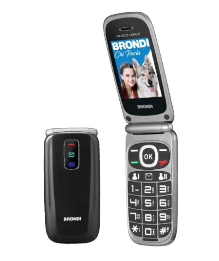 BRONDI AMICO LEALE (NERO) - TELEFONO CELLULARE PER ANZIANI - TASTO SOS - CONTROLLO REMOTO - ANNUNCIO VOCALE