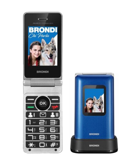 BRONDI AMICO PREZIOSO (BLU) - TELEFONO CELLULARE PER ANZIANI - TASTO SOS - CONTROLLO REMOTO - DOPPIO DISPLAY