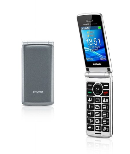 BRONDI AMICO SINCERO (GRIGIO) - TELEFONO CELLULARE PER ANZIANI - TASTO SOS - TORCIA - CONTROLLO REMOTO - ANNUNCIO VOCALE - FOTOCAMERA
