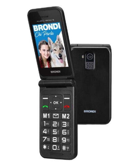 BRONDI AMICO SPECIALE 4G (NERO) - TELEFONO CELLULARE PER ANZIANI - TASTO SOS - TORCIA - CONTROLLO REMOTO - FOTOCAMERA - CONNETTIVITA 4G - DOPPIO DISPLAY