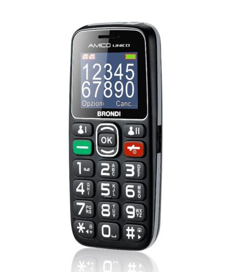 BRONDI AMICO UNICO (NERO) - TELEFONO CELLULARE PER ANZIANI - TASTO SOS - TORCIA - CONTROLLO REMOTO - ANNUNCIO VOCALE