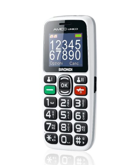 BRONDI AMICO UNICO (BIANCO) - TELEFONO CELLULARE PER ANZIANI - TASTO SOS - TORCIA - CONTROLLO REMOTO - ANNUNCIO VOCALE