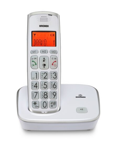 BRONDI BRAVO GOLD 2 (BIANCO) - TELEFONO CORDLESS SINGOLO - TASTI GRANDI - AUDIO AMPLIFICATO - VIVAVOCE