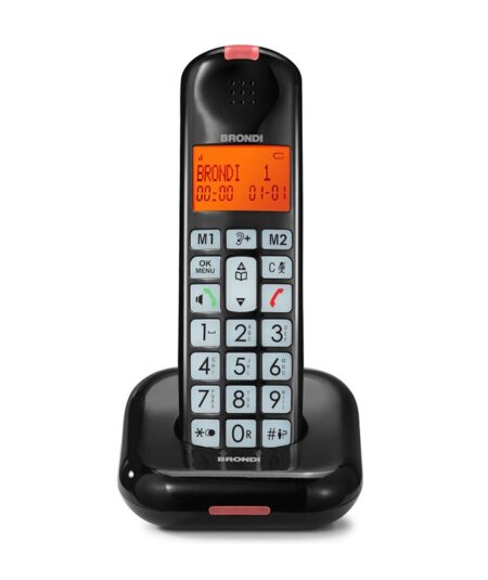 BRONDI BRAVO MOON (NERO) - TELEFONO CORDLESS SINGOLO - TASTI GRANDI - AUDIO AMPLIFICATO - VIVAVOCE