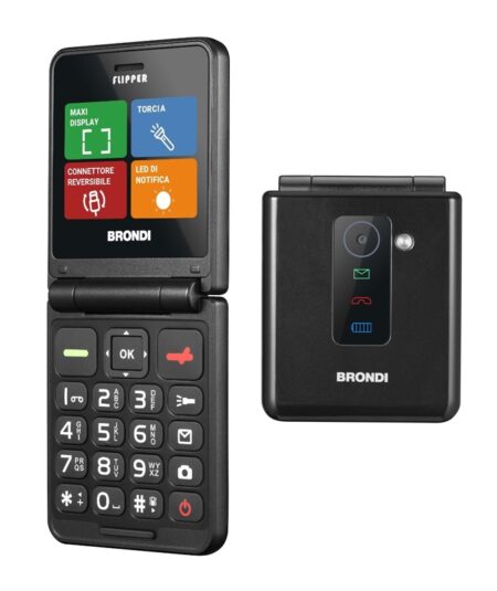 BRONDI FLIPPER (NERO) - TELEFONO CELLULARE PER ANZIANI - TORCIA - FOTOCAMERA