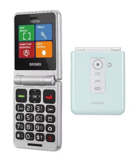 BRONDI FLIPPER (VERDE ACQUA METAL) - TELEFONO CELLULARE PER ANZIANI - TORCIA - FOTOCAMERA