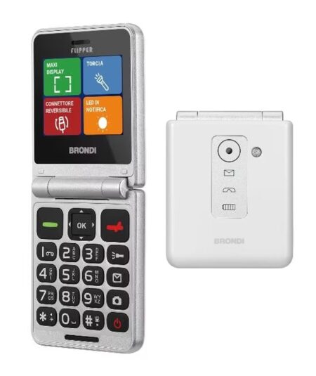 BRONDI FLIPPER (BIANCO) - TELEFONO CELLULARE PER ANZIANI - TORCIA - FOTOCAMERA