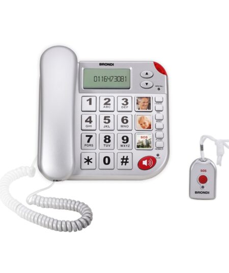 BRONDI SUPER BRAVO PLUS (ARGENTO) - TELEFONO CORDED - TASTI GRANDI - VIVAVOCE - DISPLAY - COMPATIBILE CON APPARECCHI ACUSTICI - TELECOMANDO SOS