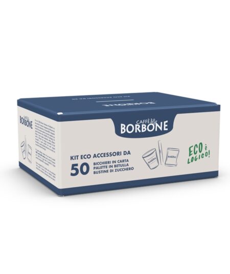 CAFFE' BORBONE KIT ECO ACCESSORI 50x BICCHIERINI CARTA + 50x PALETTE BETULLA + 50x ZUCCHERO