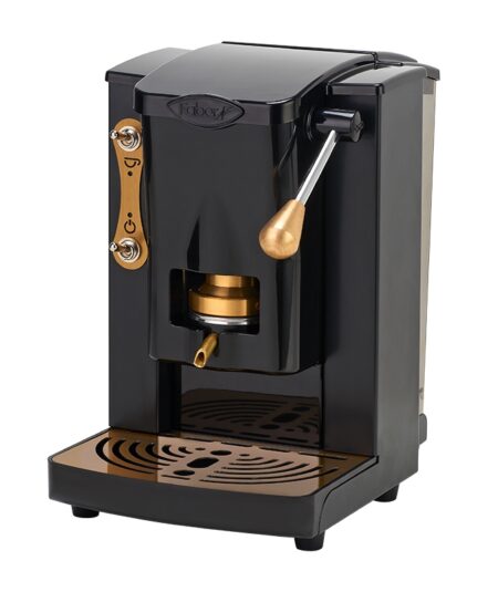 FABER PICCOLA SLOT BRASS EDITION - MACCHINA PER CAFFE' CON PRESSACIALDA IN OTTONE - TELAIO IN METALLO NERO CON ELEMENTI DORATI E FRONTALE IN POLICARBONATO NERO