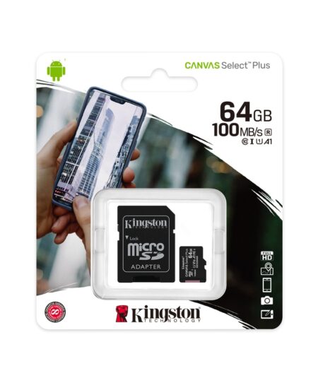 KINGSTON CANVAS SELECT PLUS 64GB (SDCS2/64GB) - MICRO SD 64GB + ADATTATORE SD