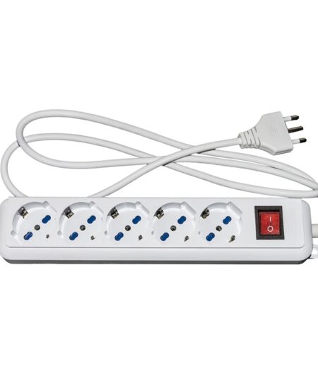 LINK MP05L - MULTIPRESA 5 INGRESSI SCHUKO/ITALIANO - INTERRUTTORE ON/OFF - PROTEZIONE SOVRACCARICHI - BIANCO