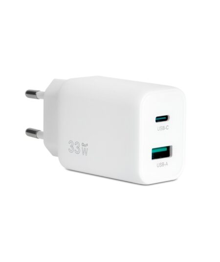 VULTECH CC-233PDCUGWH - CARICATORE UNIVERSALE 1 PORTA TYPE-C + 1 PORTA USB PD33 QC 3.0 GAN 33W PPS BIANCO DIMENSIONI COMPATTE