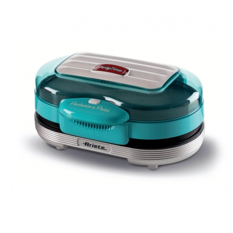 ARIETE HAMBURGER MAKER (PARTY TIME) (0205/01) - CELESTE- GRIGLIA ELETTRICA DA TAVOLO - DOPPIA PISTRA - 1200W