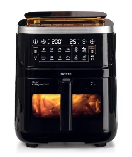 ARIETE STEAM AIR FRYER + GRILL (4636) - FRIGGITRICE AD ARIA + FUNZIONE VAPORE 100 GRADI - 7L - TOUCH CONTROL - 1700W