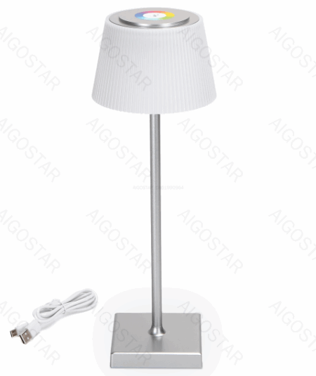 Lampada da scrivania ricaricabile argento 4W 400lumen,RGB+CCT con regolazione intensità e cambio colore touch, L130xW130xH380mm