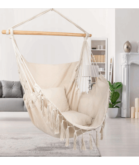 Poltrona sospesa brasiliana beige 100x130cm, portata max 150kg, amaca,altalena, dondolo da giardino, resistente
