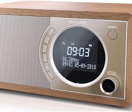 Radio Digitale SHARP DR-450 con Chassis in Legno – DAB+/FM, Bluetooth, Sveglia – Eleganza & Audio Hi-Fi