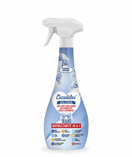 COCCOLATEVI Deo 10 in 1 Talco – Spray Igienizzante e Deodorante Multisuperficie 300 ml