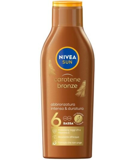 NIVEA Sun Carotene Bronze – Latte Solare SPF 6 200 ml | Abbronzatura Intensa & Dorata, Protezione Leggera