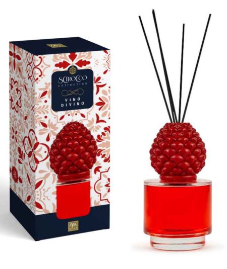Mercury Scirocco Diffusore di Essenza Pigna Vino Divino 500 ml – Profumatore Ambiente Elegante con Bacchette in Legno